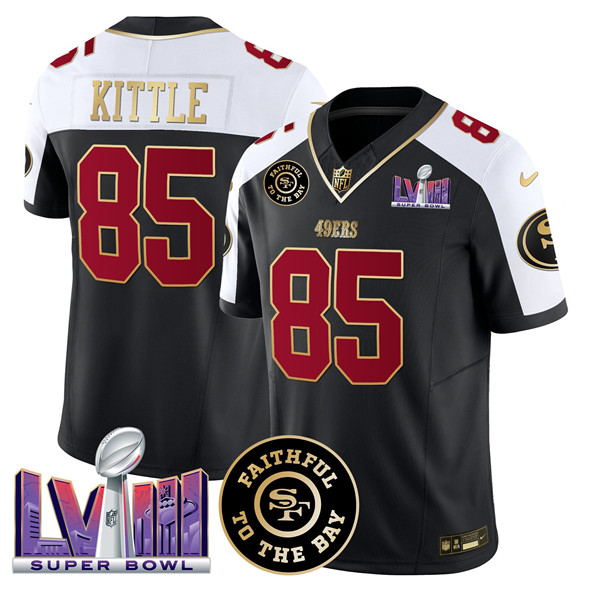 Men's San Francisco 49ers #85 George kittle Black Alternate 2025 F.U.S.E. Faithful & Super Bowl LVIII Patch Vapor Limited Stitched Football Jersey Men's San Francisco 49ers #85 George kittle Black Alternate 2025 F.U.S.E. Faithful & Super Bowl LVIII Patch Vapor Limited Stitched Football Jersey
